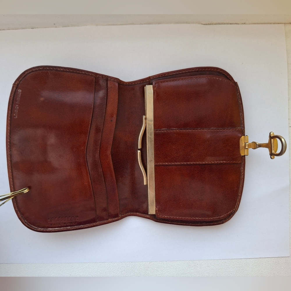 Vintage Smooth Italian Leather Equestrian Wallet in Brown, Bit Bridle Closure - Picture 3 of 11